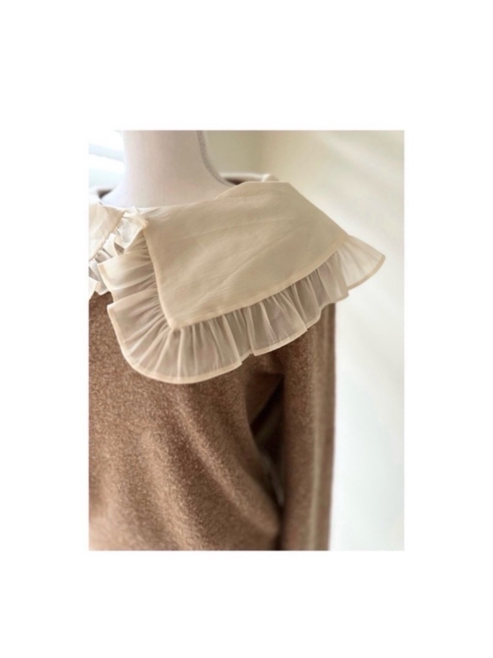Zara Brown Sweater with Cream Ruffle Collar